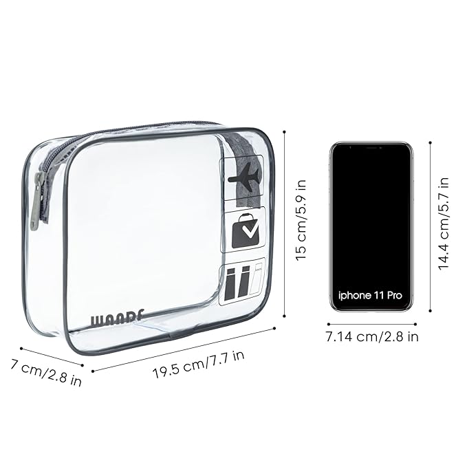 TSA Approved Clear Travel Toiletry Bag wih Zippers Carry-on Travel Accessories Quart Size Toiletries Cosmetic Pouch Makeup Bags for Men and Women (3pcs Grey)