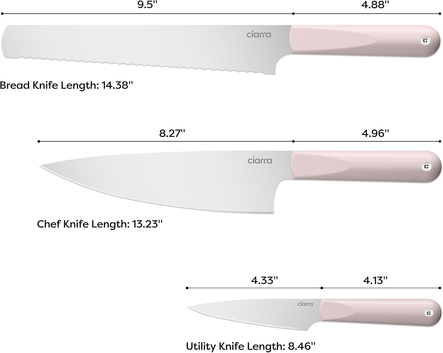 CIARRA Professional Kitchen Knife Set 4 PCS - Chef Knife Set, Bread Knife, Utility Knife, High Carbon Stainless Steel Cooking Knives with Gift Box (Pink)