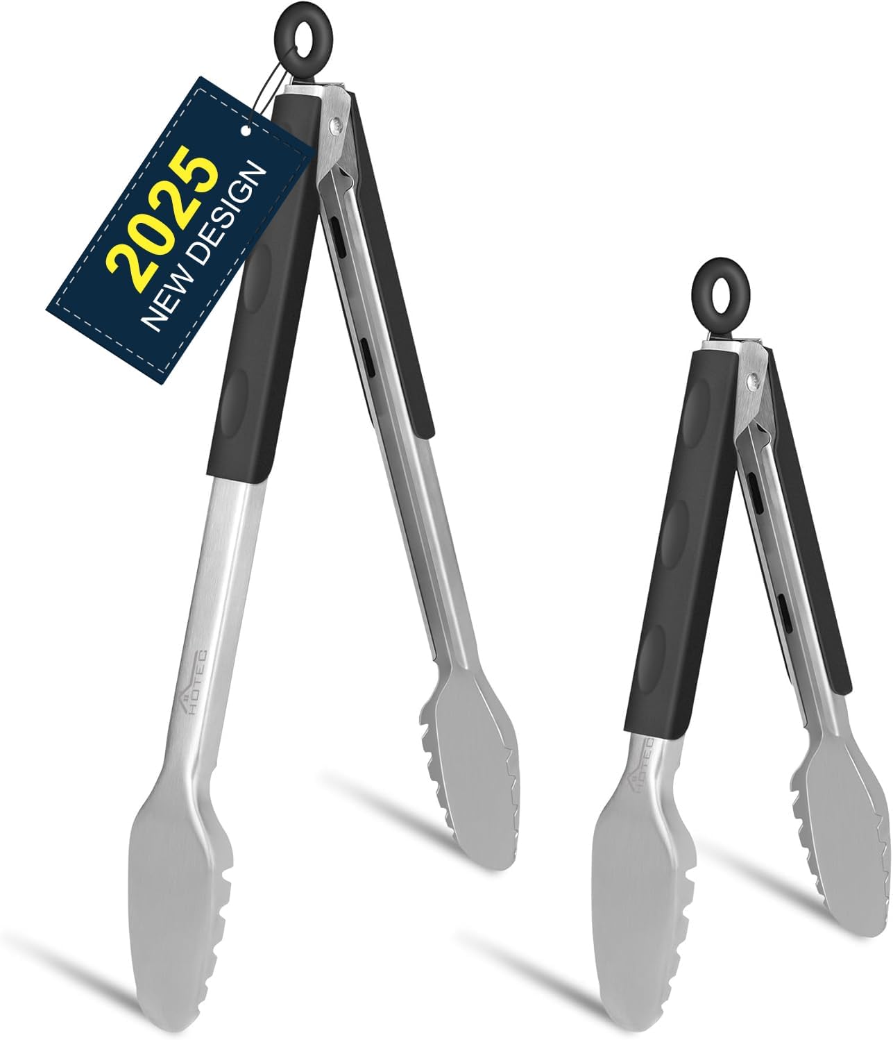 Hotec Stainless Steel Kitchen Tongs Grill Tongs Set of 2-9" and 12", Barbecue Tongs Locking Metal BBQ Kitchen Food Tongs for Cooking Non-Slip Grip