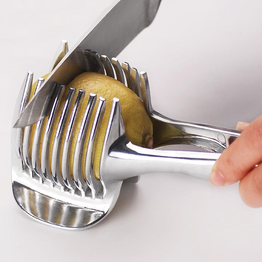 Lemons Holder for Slicing –Aluminum alloy Tomato Slicer Tool for Home Use, Multi-Purpose Vegetable Holder for Onion，Potatoes, Tomatoes & Slicing