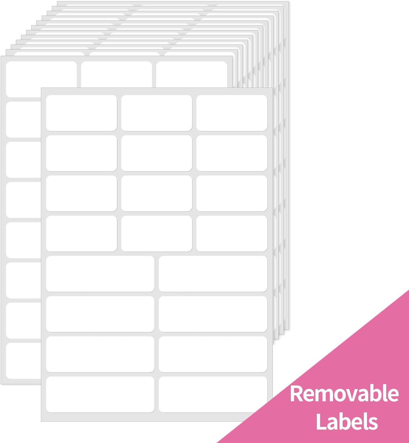 STARLIBOO White Removable Labels, Removable Colored Labels Stickers, Self-Adhesive Rectangular Stickers Water/Oil/Tear Resistant for Storage/Classroom/Home (2 Size, 300 Labels)