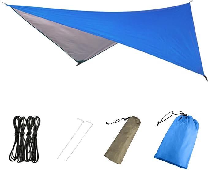 Azarxis Hammock Camping Tarp Rain Fly, Waterproof Tent Footprint Shelter Canopy Sunshade Cloth Picnic Mat for Outdoor Awning Hiking Beach Backpacking - Included Guy Lines & Stakes