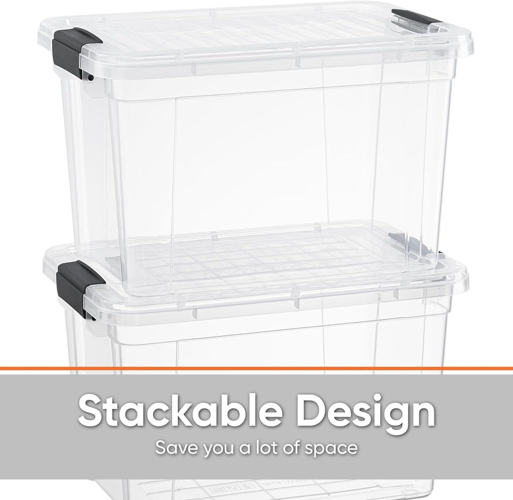 Superio Clear Storage Boxes with Lids, 4.75 Quart Plastic Container Bins for Organizing, Stackable Crates, BPA Free, Non Toxic, Odor Free, Organizers for Home, Office, School, and Dorm