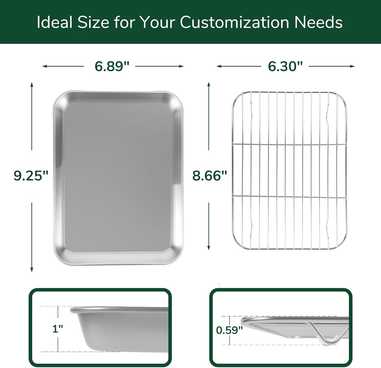 18/0 Stainless Steel Baking Sheet with Cooling Rack, 9.2 Inch Oven-Safe Non-Toxic Cookie Sheets for Baking, Coating Free & Rust Resistant for Healthy Family Baking, Easy to Clean, Heavy Duty