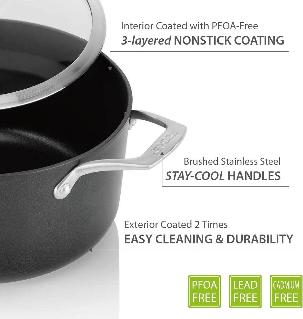 TECHEF - Onyx Collection - 5-quart Soup Pot with Glass Lid, coated with New Teflon Platinum Non-Stick Coating (PFOA Free) (5-quart)
