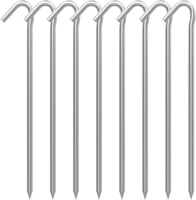 AAGUT Tent Stakes 9 Inch 8 Pcs Tent Pegs for Camping, Inflatable Metal Ground Galvanized Steel Stakes, Heavy Duty Camping Spikes, Outdoor Rug Stakes