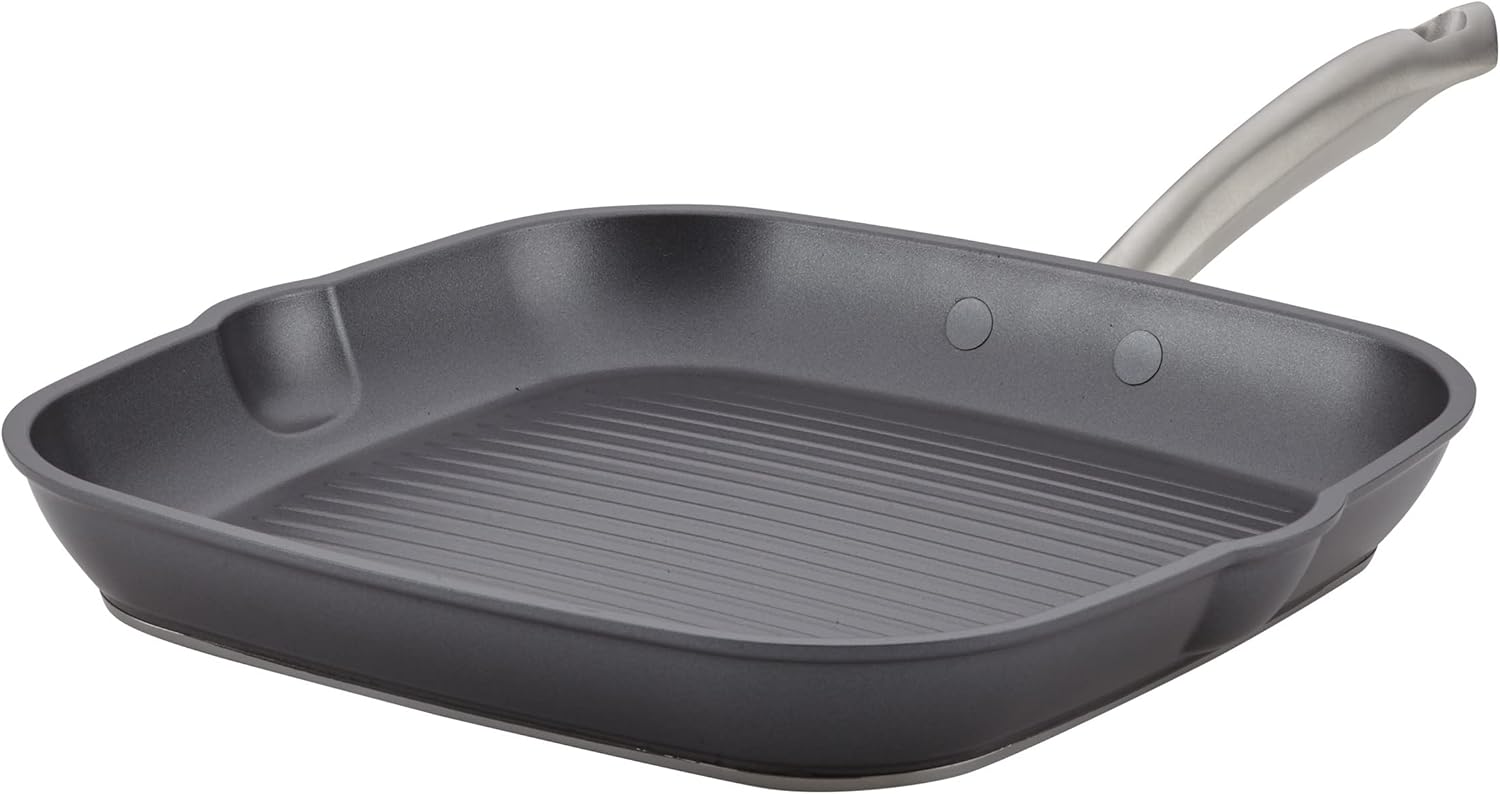 Anolon Accolade Forged Hard Anodized Nonstick Square Grill Pan/Griddle with Spouts, 11 Inch - Moonstone Gray