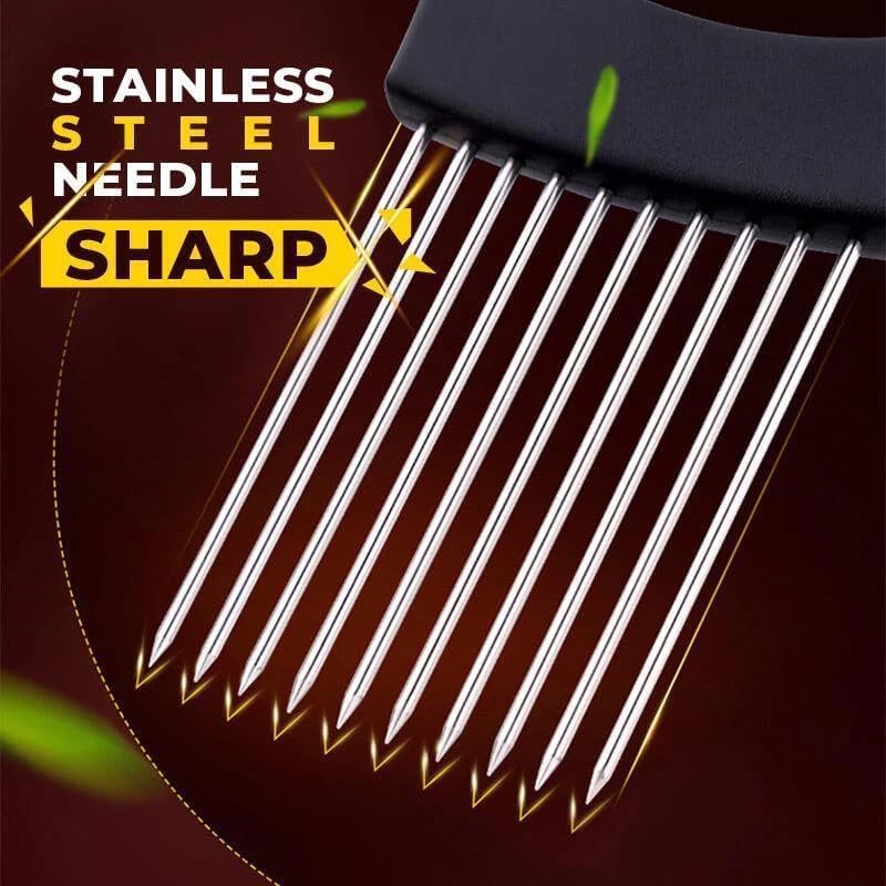 Onion Slice Holder, 2024 New Stainless Steel Holder for Slicing, Chopper Assistant Tool, Cutter for Meat, Onion, Potato, Tomato - Kitchen Gadgets (Black, 1 Pack)