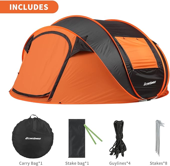EchoSmile Camping Instant Pop Up Tent, 2/4/6/8/10 Person, Water Resistant Dome, Easy Setup for Camping Hiking and Outdoor, Portable with Carry Bag, 3 Season