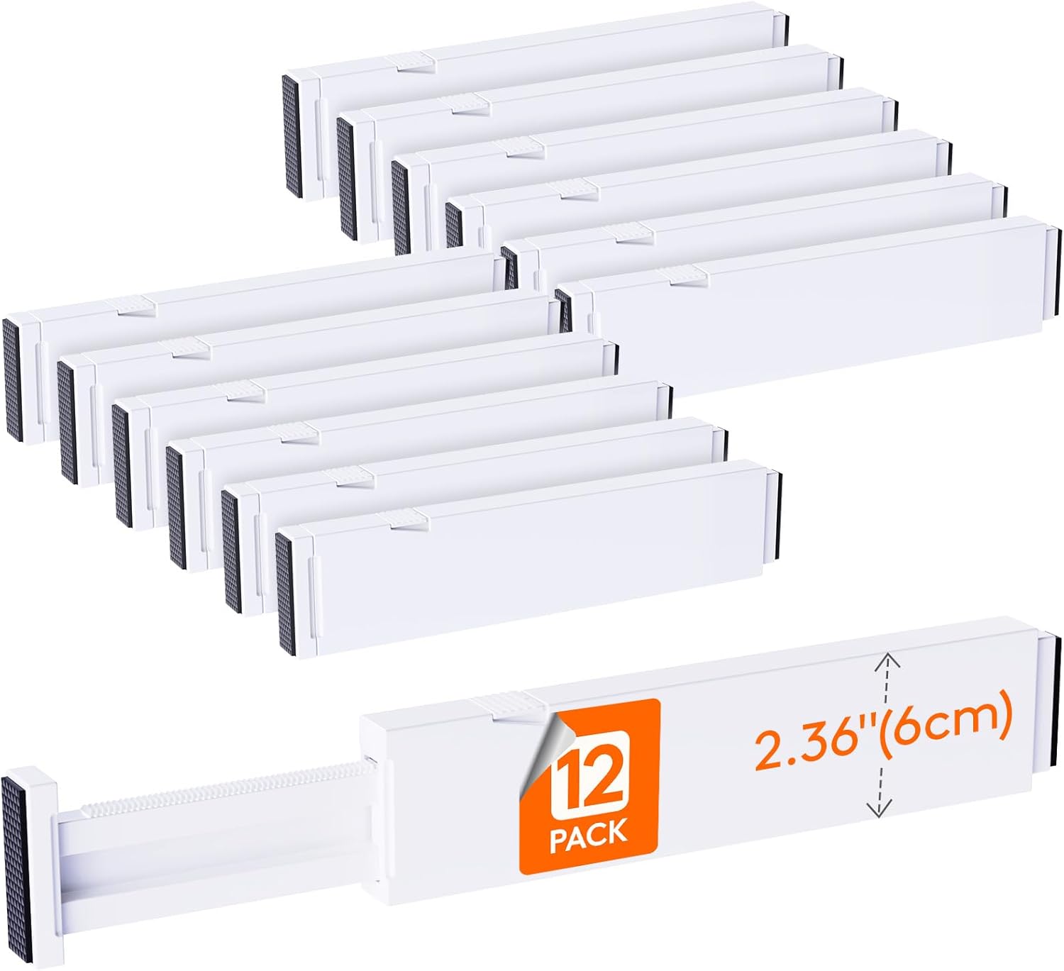 Lifewit 12 Pack Kitchen Drawer Dividers 2.36" High, 11"-17" Adjustable Drawer Organizer for Utensils/Clothes/Makeup, Plastic Expandable Separators in Dresser/Bedroom/Bathroom/Office Storage