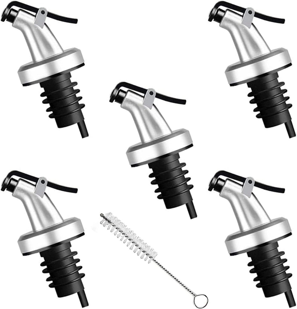 5 Pack Oil Spouts, Olive Oil Vinegar Bottle Stopper Dispenser with Tube Brush, Leakproof Bottle Spouts for Salad, Sauce, Soy, Etc