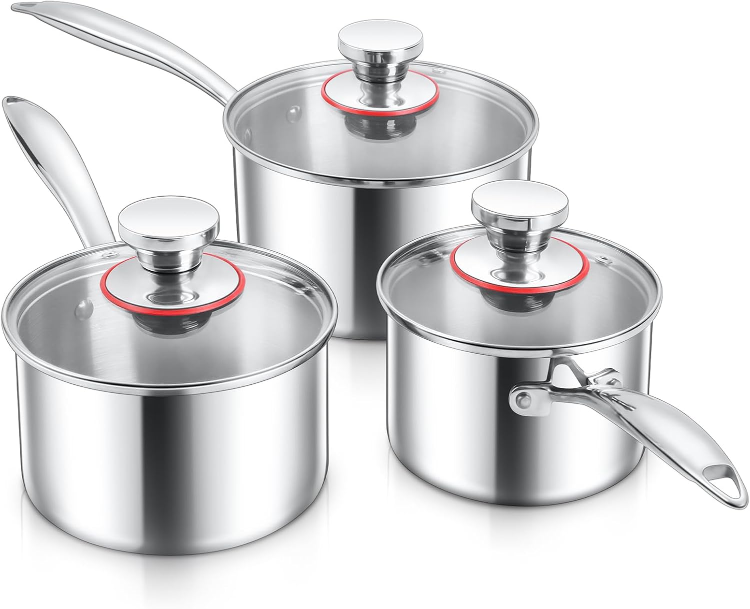 1/2/3QT Saucepan with Lid Set of 3, E-far 18/10 Stainless Steel Sauce Pan Pot Metal Triply Cookware for Kitchen Cooking Pasta Warming Milk Boiling Water, Induction Ready & Heavy Duty