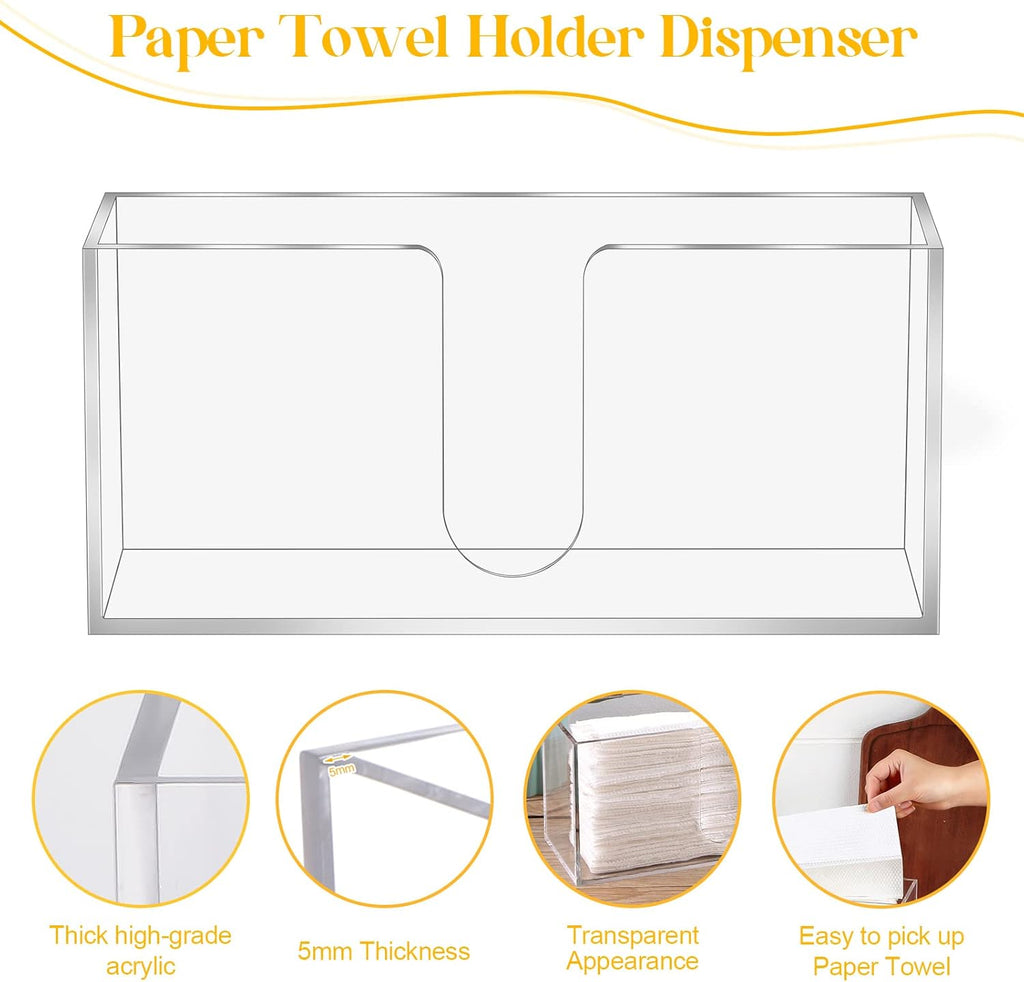 2Pack Acrylic Countertop Paper Towel Dispenser, Folded Paper Towel Dispenser Clear Trifold Napkin Holder, Suitable for Z-fold, C-fold or MultiFold Trifold Paper Towels for Bathroom Toilet and Kitchen