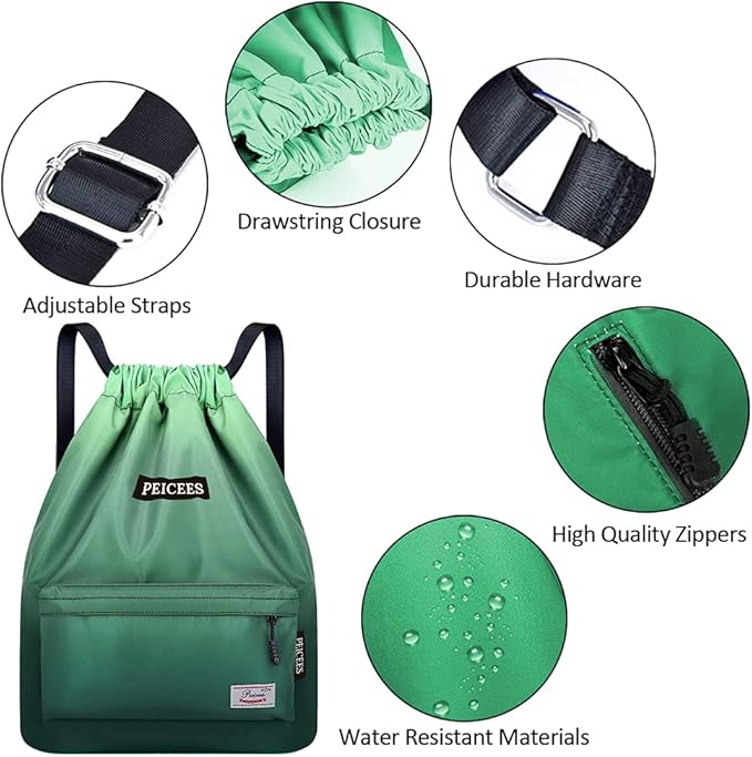 Peicees Waterproof Drawstring Sport Bag Lightweight Sackpack Backpack for Men and Women