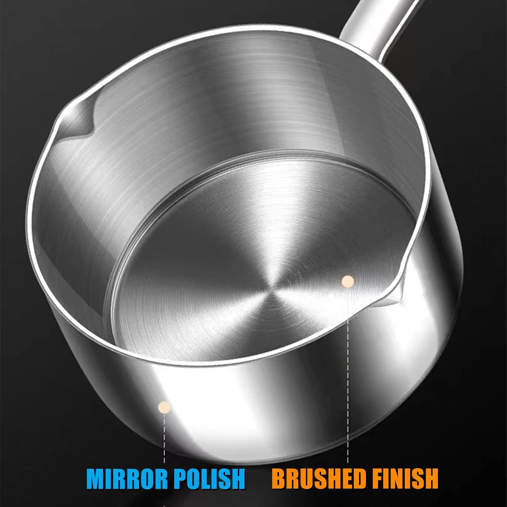 Butter Warmer Pot, Small Sauce Pan, Thick 3-PLY Heavy Duty Stainless Steel Cooking Pot for Milk, Coffee, and Melting Chocolate, 0.5-Quart