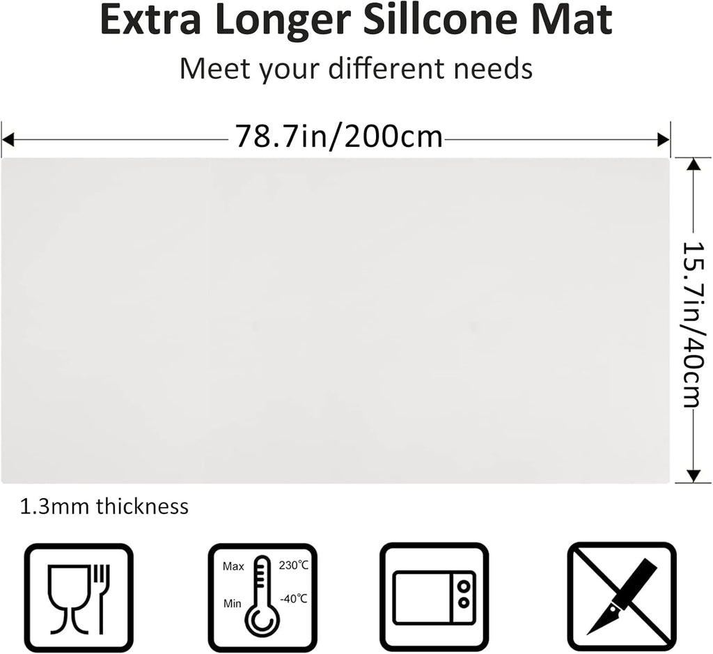 Large Silicone Heat Resistant Mat 78.7” x 15.7”, Nonslip Mats for Kitchen Counter, Countertop Protector, Nonstick Waterproof Craft Table Placemat, Translucent-White