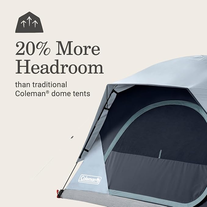 Coleman Skydome Tent with LED Lights Weatherproof 4-Person Tent with Overhead Lighting Sets Up in 5 Mins Made of PFAS-Free Materials