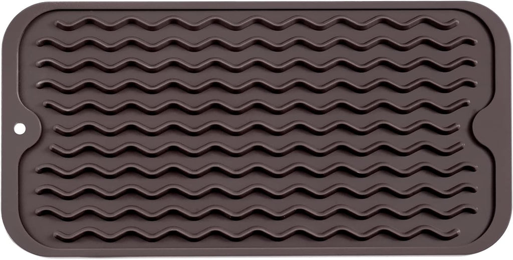 Silicone Dish Drying Mat for Multiple Usage,Easy clean,Eco-friendly,Heat-resistant Silicone Mat for Kitchen Counter or Sink,Refrigerator or Drawer Liner Coffee S 12 inches x 6 inches
