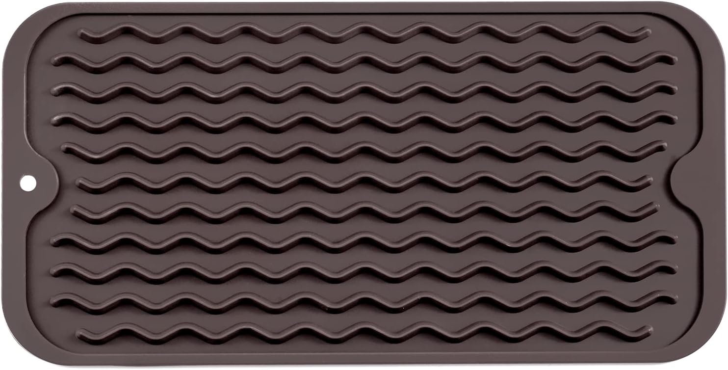 Silicone Dish Drying Mat for Multiple Usage,Easy clean,Eco-friendly,Heat-resistant Silicone Mat for Kitchen Counter or Sink,Refrigerator or Drawer Liner Coffee S 12 inches x 6 inches