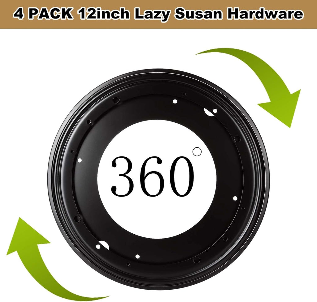 12 inch Lazy Susan Hardware, 4 Pcak Large Lazy Susan Turntable Bearing 5/16" Thick 1000lbs, Lazy Susan for Table, Serving Trays, Kitchen Storage Racks, Craft Table, Rotating Bearing Plate