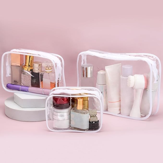 Tbestmax 10 Pack Clear Cosmetic Bags Makeup Bags Portable Waterproof TSA Approved Travel Toiletry Bags Organizer