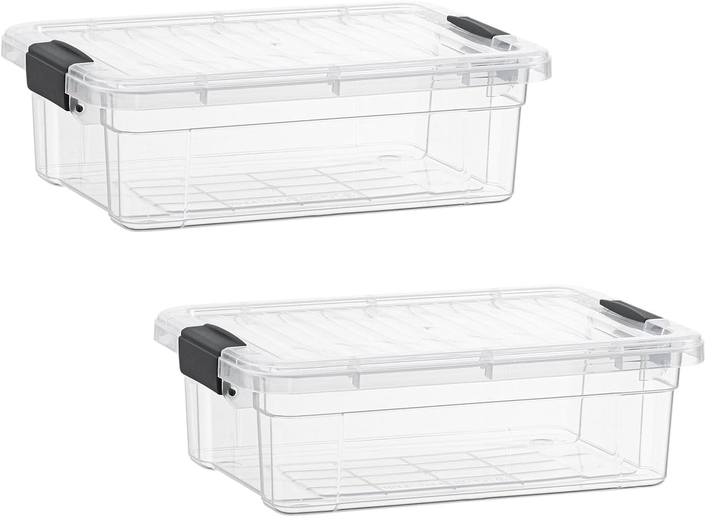 Superio Clear Storage Boxes with Lids, 2.5 Quart Plastic Container Bins for Organizing, Stackable Crates, BPA Free, Non Toxic, Odor Free, Organizers for Home, Office, School, and Dorm
