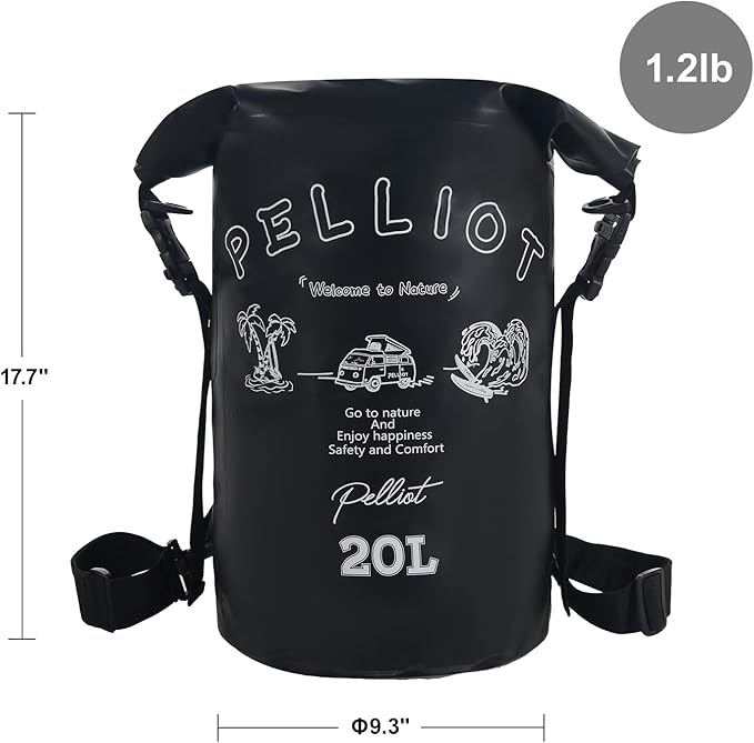 20L Waterproof Dry Bag Tough & Water-repellent Storage Bag with Adjustable Shoulder Straps Lightweight Portable Backpack Dry Bags for Kayaking Boating Camping Black