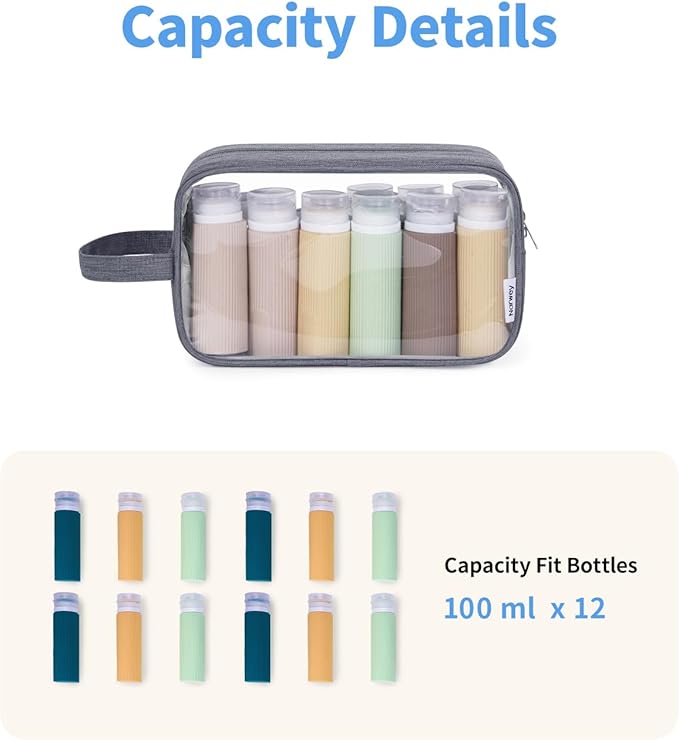 Narwey Clear Travel Toiletry Bags for Traveling Toiletries Men Women, Clear Makeup Bag Cosmetic Bag with Zipper, Make Up Pouch Organizer Bags with Handle, Skincare Bag (Grey)