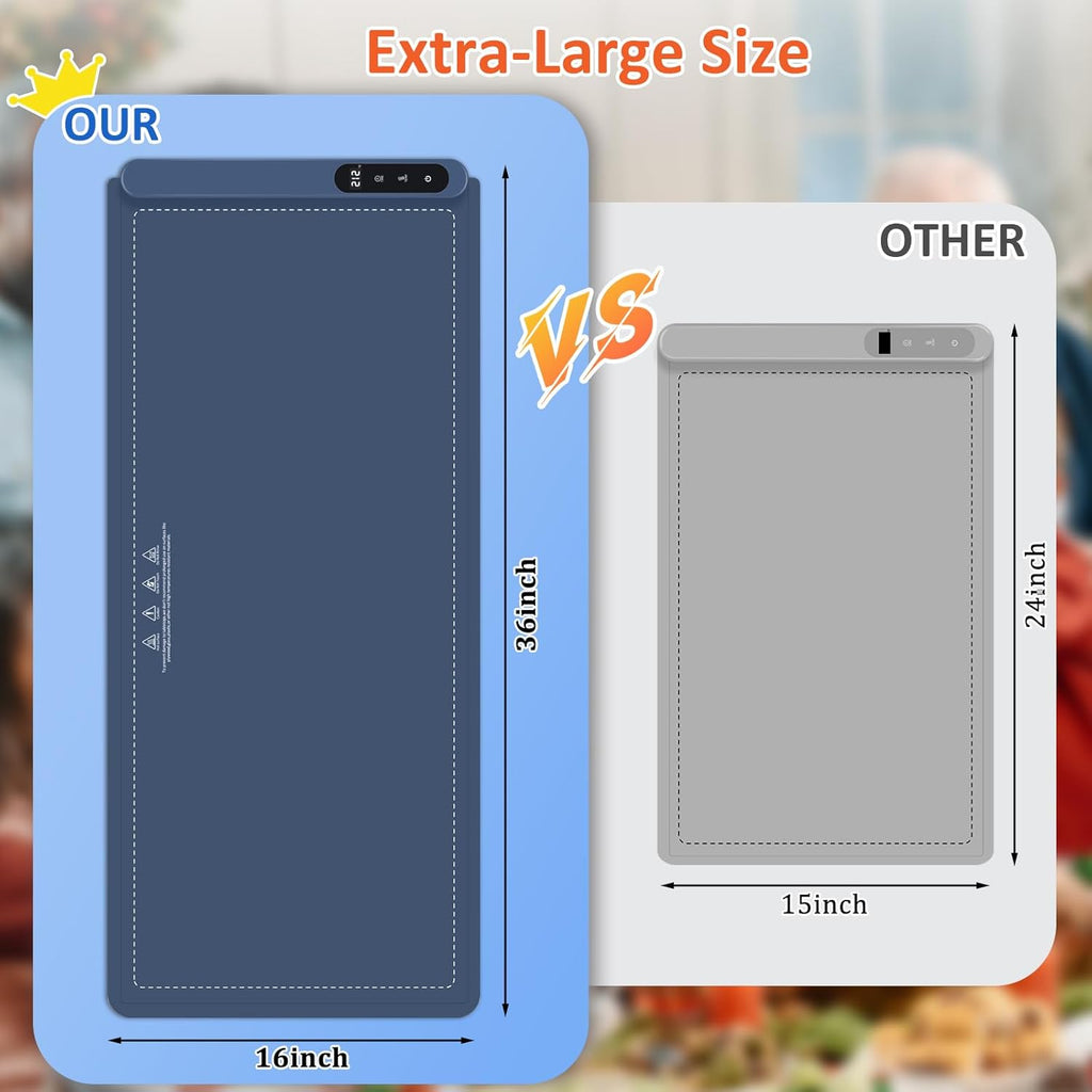 OcePor (XXL 36"x16") Food Warming Mat, Electric Warming Tray,Foldable Food Warmer for Parties, Buffets, Family Gatherings, Holiday & Sabbath, Child Lock, Heating Mat for Food, (Blue)