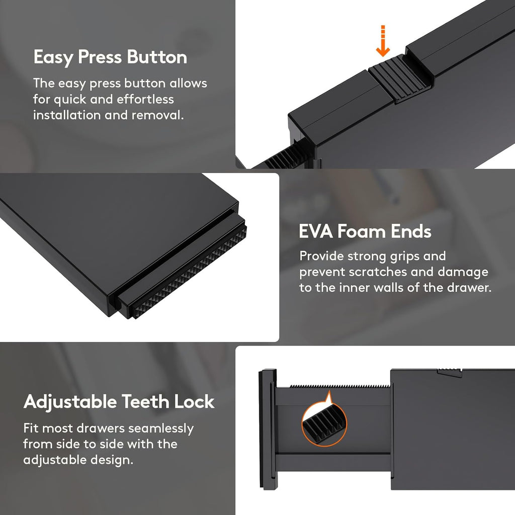 Lifewit 14 Pack Drawer Dividers 4" High, 11-17" Adjustable Drawer Organizers for Clothes, Expandable Dresser Separators in Bedroom/Bathroom/Kitchen/Fridge/Office Organization and Storage, Black