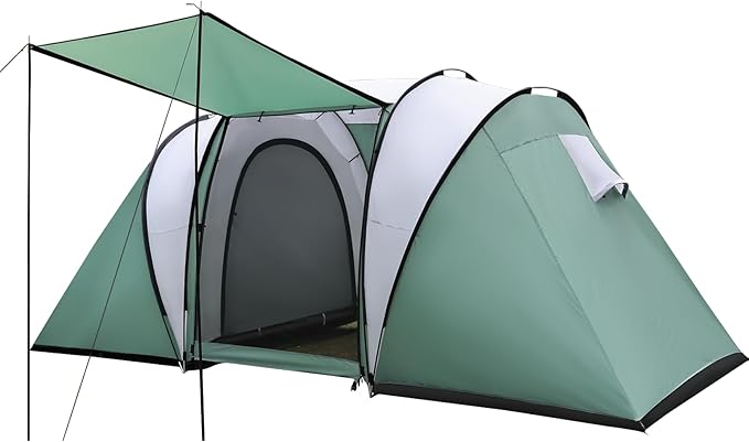 2 Room Family Camping Tent with Porch, Weatherproof Camping Shelter with Rainfly, 2-4 Person Easy Set Up Dome Tent for Outdoor, Picnic, Hiking