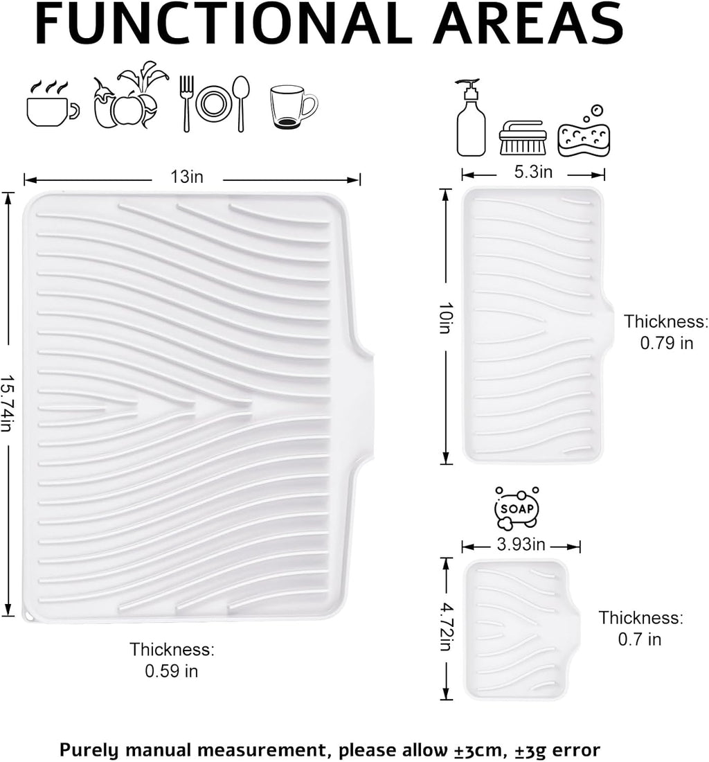 Silicone Dish Drying Mat for Kitchen Counter, Dish Drying Pad, Non-Slip Drain Pad with Built-in Drain, Heat Resistant Stone Drying Mat, 1 set (Ivory)