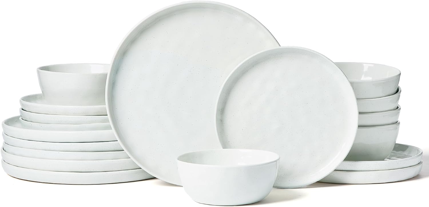 Famiware Mars Plates and Bowls Set, 18 Pieces Dinnerware Sets, Dishes Set for 6, White