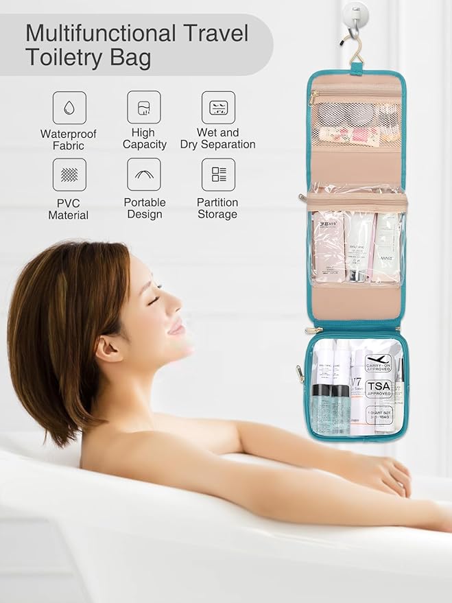 Hanging Toiletry Bag for Women with Tsa Approved Toiletry Bag, Travel Foldable Toiletries Bag Cosmetics Jewelry Toiletry Bag Water Resistant Makeup Organizer for Traveling