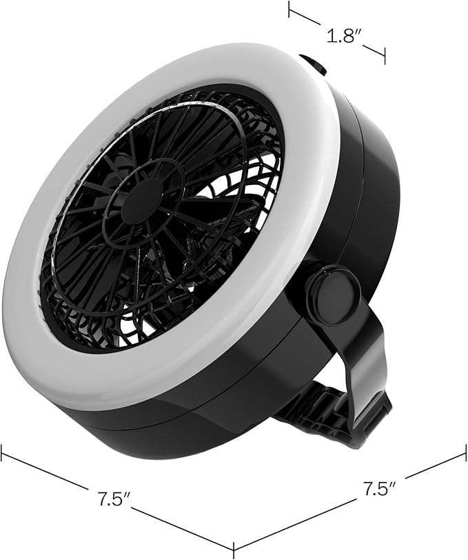 2-in-1 Camping Lantern with Fan Set - Set of 2 Portable Camping Lights with 12 Bright LED Bulbs, USB, and Rechargeable Battery by Wakeman