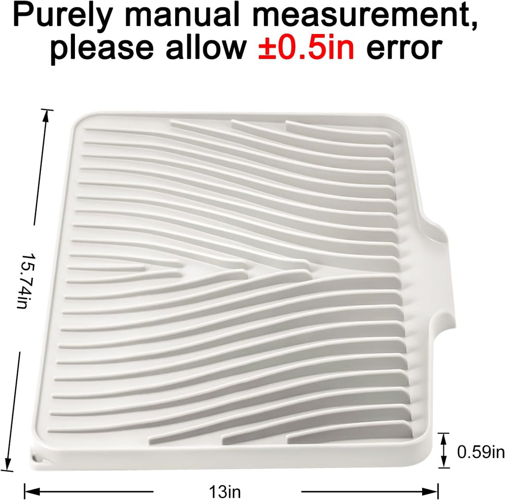 Silicone Dish Drying Mat for Kitchen Counter, Dish Drying Pad, Non-Slip Drain Pad with Built-in Drain, Heat Resistant Stone Drying Mat(15.8" x 13", Cream)