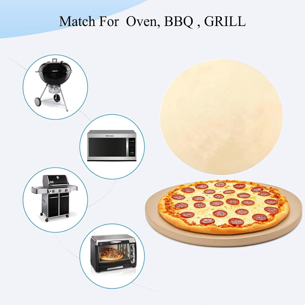 15" Round Baking Stone for Grill Oven, Heavy Duty Cordierite Bread Cooking Pan, Thermal Shock Resistant, Ideal for Making Crisp Crust Pizza