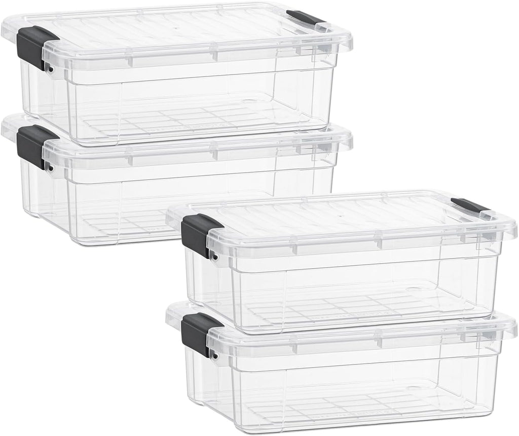 Superio Clear Storage Boxes with Lids, 1.27 Quart Plastic Container Bins for Organizing, Stackable Crates, BPA Free, Non Toxic, Odor Free, Organizers for Home, Office and Dorm, 4 Pack
