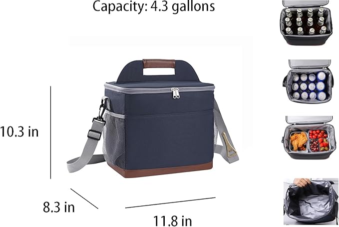 24-Can Insulated Lunch Bag for Women & Men - Large Soft Cooler Box with Leakproof Design, Lightweight Thermal Tote for Work, Travel, Picnic, Camping (Navy blue)