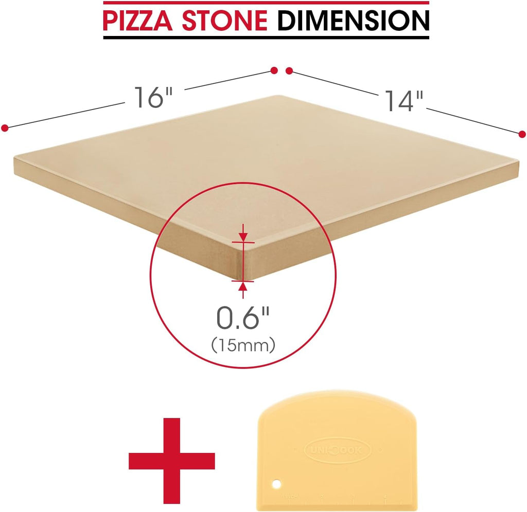 Unicook Large Pizza Stone for Oven and Grill, Heavy Duty Baking Stone for Bread, Thermal Shock Resistant Cordierite Pizza Pan, 16 x 14 Inch Rectangular