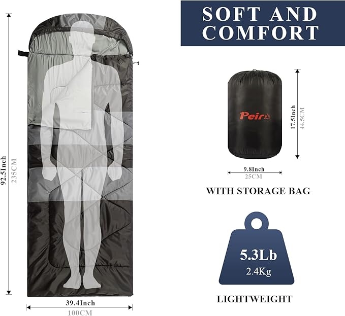 Sleeping Bags, Camping Sleeping Bag for Adults, 3 Season Warm & Cool Weather, Lightweight Waterproof Sleeping Bags for Indoor Outdoor Camping Traveling Backpacking, Pink/Blue/Black