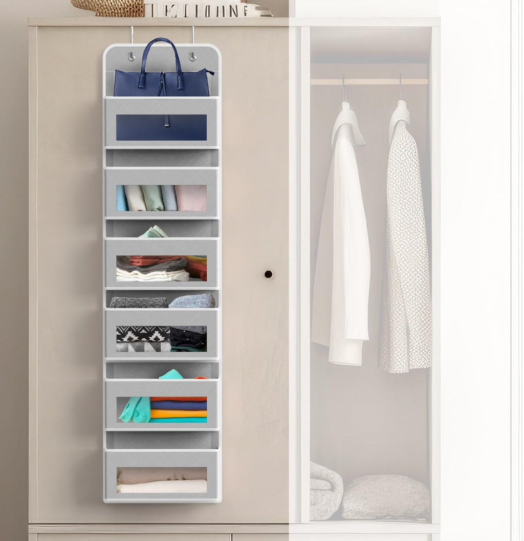 SIMPLE HOUSEWARE 6 Clear Window Pocket Over Closet Door Storage Hanging Organizer for Bedroom, Bathroom, Pantry, Gay