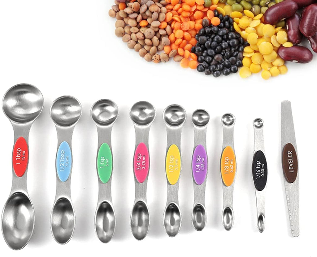 19 Pieces Measuring Cups and Spoons set, Includes 10 Stackable Measuring Cup with Lid and 9 Magnetic Measuring Spoons, BPA Free, Dishwasher Safe (Multicolor)