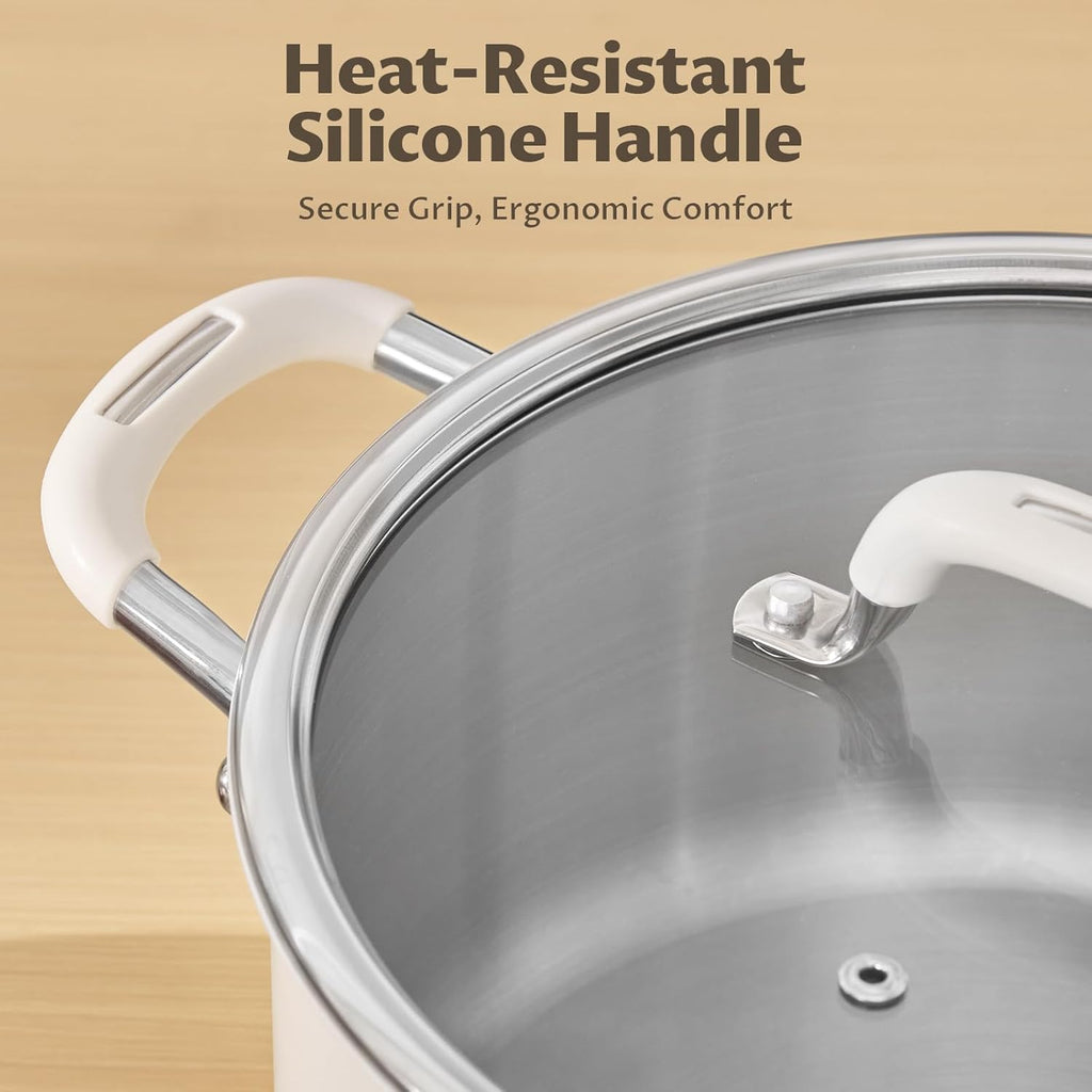 12 Quart Pot with Lid, BEZIA Tri-Ply Stainless Steel Stock Pots, Large Cooking Pots with Silicone Handle, Soup Pot for Induction Cooktop, Compatible with All Cooktops, Dishwasher Safe