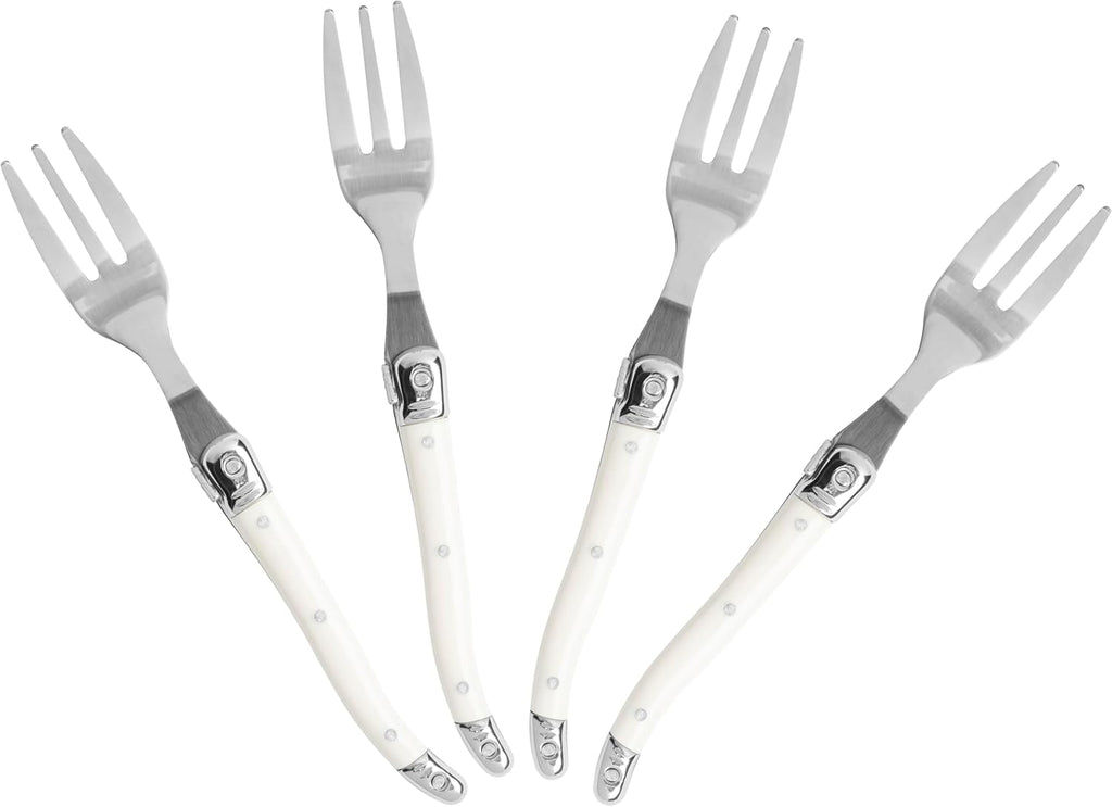 French Home Laguiole 4-Piece Cake Forks Set – Sophisticated Stainless Steel Forks with Ivory-Colored Handles – Laguiole Flatware Set for Cake, Fruit, or Appetizers (6.75")