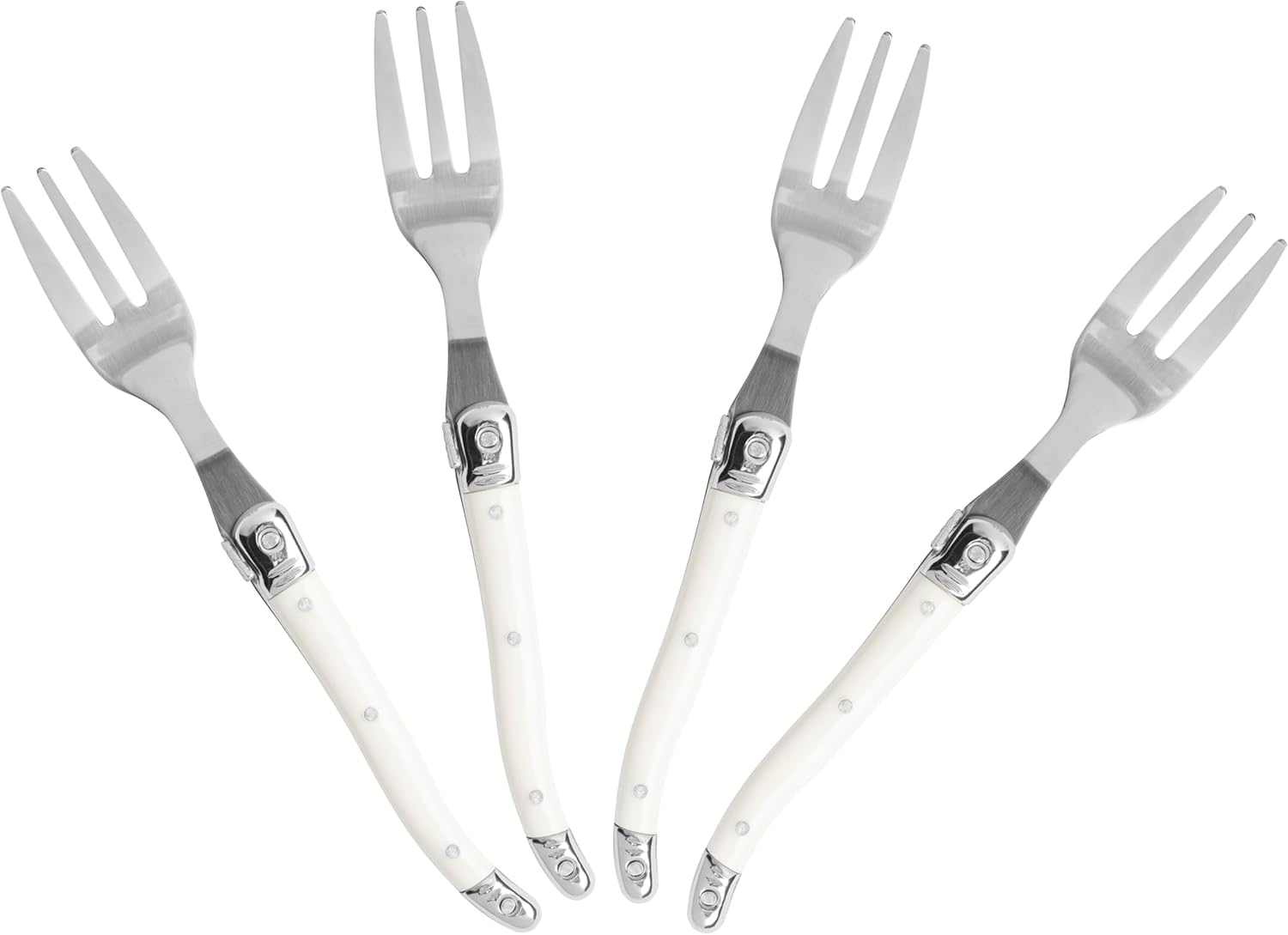 French Home Laguiole 4-Piece Cake Forks Set – Sophisticated Stainless Steel Forks with Ivory-Colored Handles – Laguiole Flatware Set for Cake, Fruit, or Appetizers (6.75")