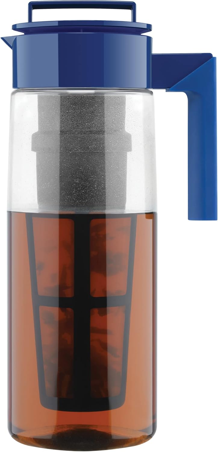 Takeya Flash Chill Iced Tea Maker - Airtight & Durable Iced Tea Maker Jug with Silicone Carry Handle - Leak-Proof & Lightweight Tea Infuser with Patented Flash Chill Technology - 2 Quart, Blueberry