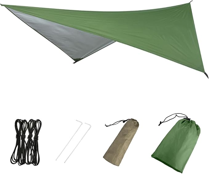 Azarxis Hammock Camping Tarp Rain Fly, Waterproof Tent Footprint Shelter Canopy Sunshade Cloth Picnic Mat for Outdoor Awning Hiking Beach Backpacking - Included Guy Lines & Stakes