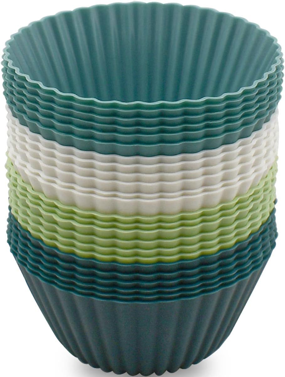 24 Pack Silicone Baking Cups Reusable Muffin Liners Non-Stick Cup Cake Molds Set Cupcake Silicone Liner Standard Size Silicone Cupcake Holder Silicon Cups for Baking Bpa Free (4 Colors)