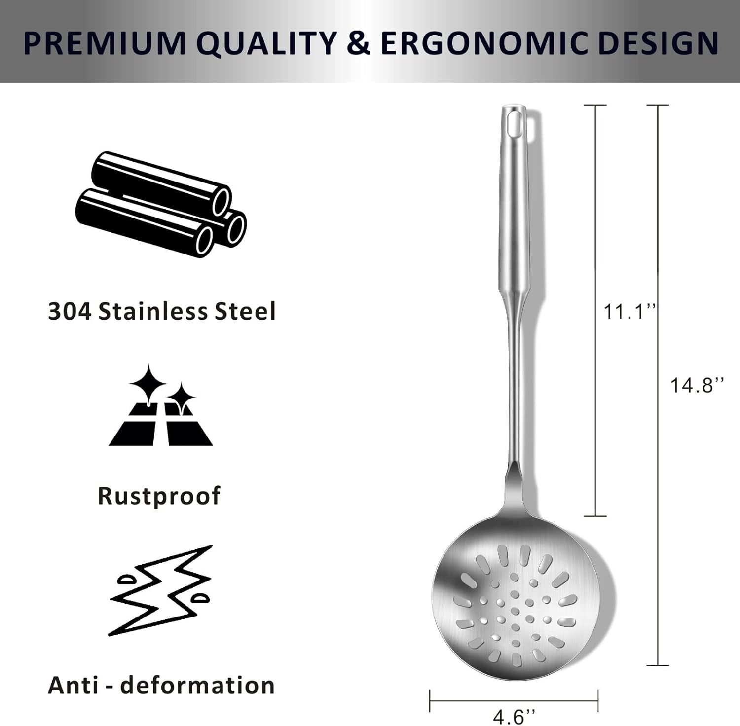 Yimi Cooking Skimmer Slotted Spoon, Durable 304 Stainless Steel Frying Strainer Ladle with Vacuum Ergonomic Handle, Heat Resistance Fryer Scoop Kitchen Utensil, Ideal for Gift, 14.8 Inches